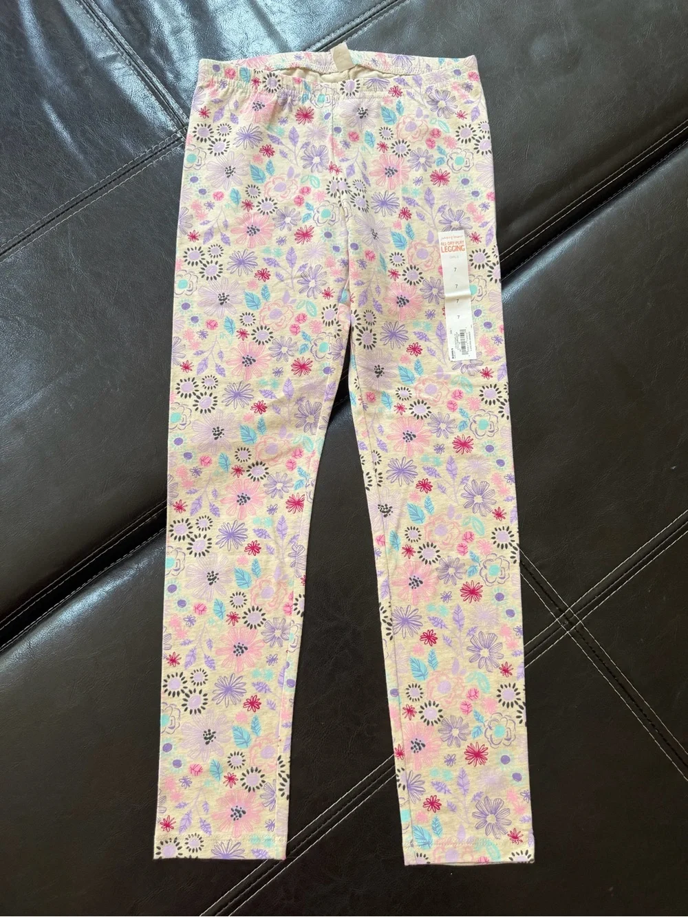 Jumping Beans - Girl’s Cream Leggings with Pink/Purple Floral Pattern